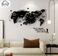 Dotz World Map Wall Clock Wooden Wall Clock Large Modern Design 3D Stickers Hanging Clock Decorative Watch Home Wall Clocks Room Decoration Items. 