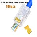 Staggered EZ RJ45 Cat6 / Cat5e Pass Through Connector - 8P8C Gold Plated Passthrough. 
