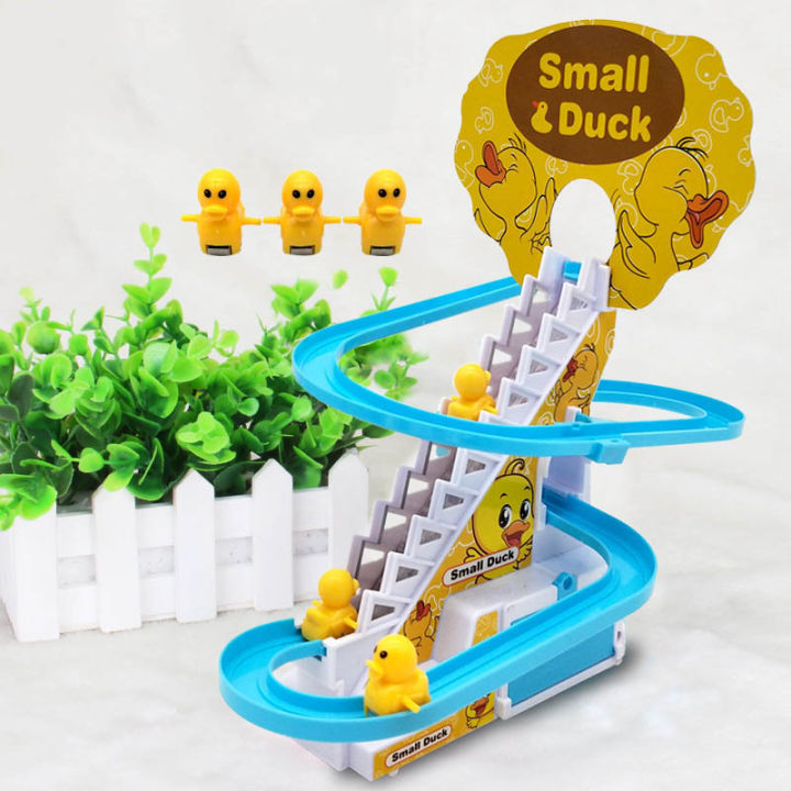 Duck Climbing Stairs Toy Children Roller Coaster Toy Set Duck Race Track Set With LED Flashing Lights, Music