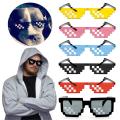 Unisex Polygonal Party Cosplay Mosaic Glasses Photo Props Thug Life Sunglasses Pixel Glasses. 