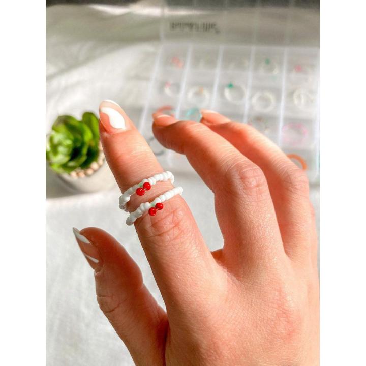 pack of 2 Seed bead ring, cherry ring, beaded cherry ring, beads ring, seed beaded cherry ring, summer ring, trendy ring customize