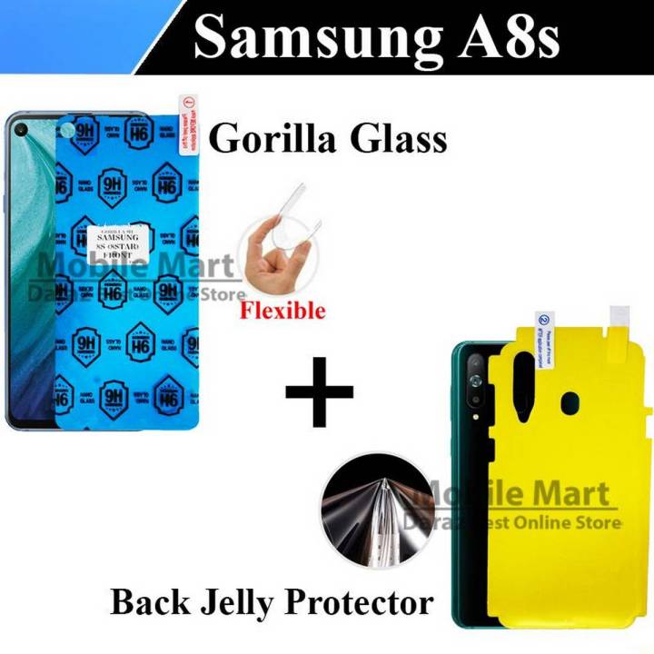 Samsung A8s Unbreakable Gorilla Glass Screen Protector + Back Jelly Protector Clear Soft Film Protection Hydrogel Film Protector For Galaxy A8s