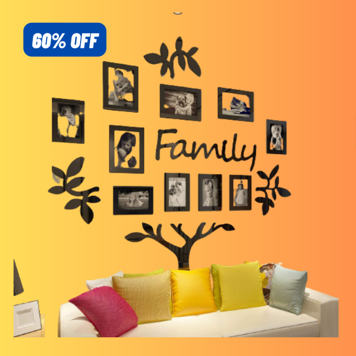 3D Wooden Wall Family Tree Picture Tree With Picture Frames, Wooden