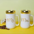 "Mr and Mrs Mugs: Couple Mugs with Mirror Lid - Perfect Couples Gifts for Wedding Anniversary, Engagement, Christmas, and Valentines Day. Ideal for Husband and Wife, Him/Her, His Hers - Unique Newlywed Gift". 