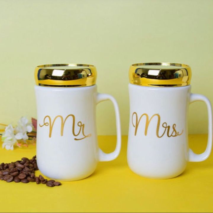 "Mr and Mrs Mugs: Couple Mugs with Mirror Lid - Perfect Couples Gifts for Wedding Anniversary, Engagement, Christmas, and Valentines Day. Ideal for Husband and Wife, Him/Her, His Hers - Unique Newlywed Gift"