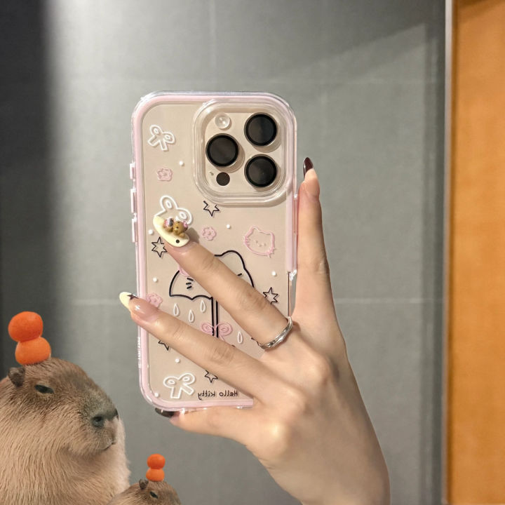 Umbrella Hello Kitty 2-in-1 Phone Case for iPhone 16/15/14 Pro Max Phone Case 13 Pro Transparent 12 High Aesthetic 11