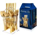 24pcs Gold Dinnerware Set Stainless Steel Tableware Set Knife Fork Spoon Luxury Cutlery Set Gift Box Flatware Dishwasher Safe.. 