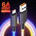 Flow Luminous Lighting USB Type C Cable 6A 66W For Huawei P50 Honor 5A Fast Charging USB C Charger Data Cable for Xiaomi Samsung. 