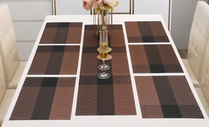 7Pcs%20Table%20Mat%20&%20Table%20Runner%20Set%20Heat%20Resistant%20Placemats,%20Stain%20Resistant%20Washable%20PVC%20Table%20Mats%20for%20Dining%20Table%20Woven%20Placemat%20-%20Image%203