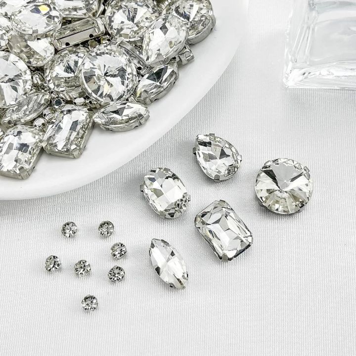 130%20PCS%20Glass%20Rhinestones%20Sew%20on%20Rhinestones%20DIY%20Craft%20Jewelry%20Making%20Mixed%20Shapes%20Crystal%20Clear%20Rhinestones%20for%20Crafts%20Flatback%20Silver%20Claw%20Rhinestone%20Applique%20Shoes%20-%20Image%206