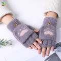 Winter Fingerless Cat Paw Gloves for Women | Plush Soft Half Finger Mittens for Cold Weather. 