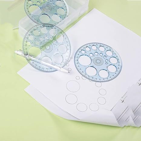 InstaOrder - 360 Degree Full Scale Protector - Full Circle Template Plastic Round Protractor for Painting Drawing Drafting Tool - 16 Circular Sizes