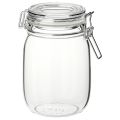 IKEA KORKEN Glass Jar with lid (rubber seal), Clear, Red Brown, patterned light beige, Green, 1 Liter – Air Tight 1000 ML. 