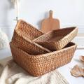 Rattan Basket - Hand-Woven Storage Basket Rattan Storage Tray Wicker Baskets Bread Fruit Food Breakfast Display Box Home Decoration - Round, Oval and Rectangle - KitchenCo. 