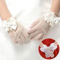Elegant Mesh Bow Wedding Flower Girls Gloves Birthday Ceremony Party Lace Pearl Child Girl Princess Gloves. 
