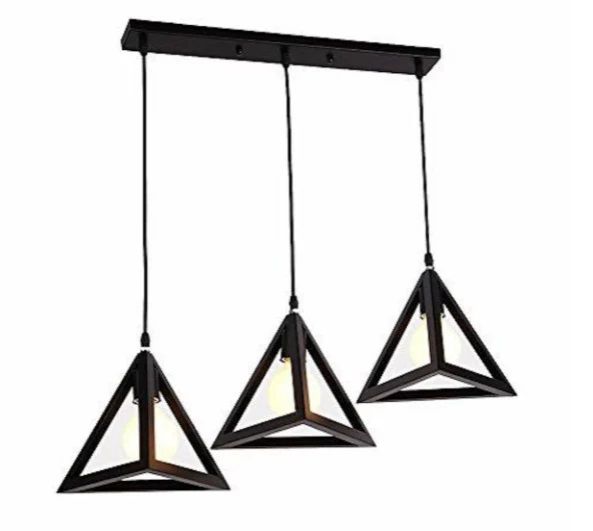 3 in 1 Flat Base Triangle Shape Hanging Lamp, Ceiling Lamp, Indoor Lights - Modern Pendant for Home & Office | LED/Filament Bulb Compatible (Bulb Not Included)
