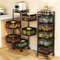 Dream Enterprises 4 & 5 Layer Round Rotating Fruits & Vegetables Storage Shelves Basket Rolling Rack with Breakable Wheels for Kitchen Bathroom Office. 