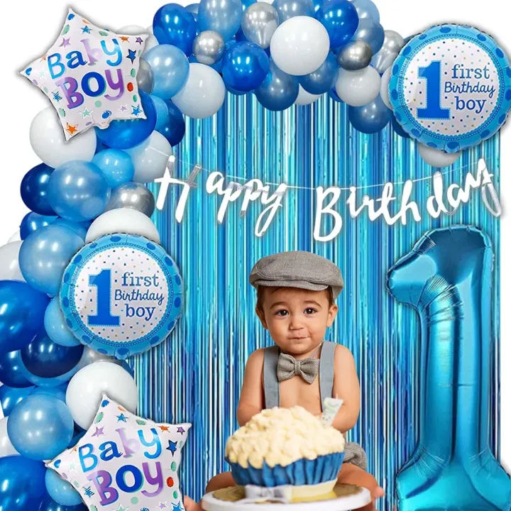 1st Birthday Decoration Set – 30 Latex Balloons, Foil Backdrop Curtain ...