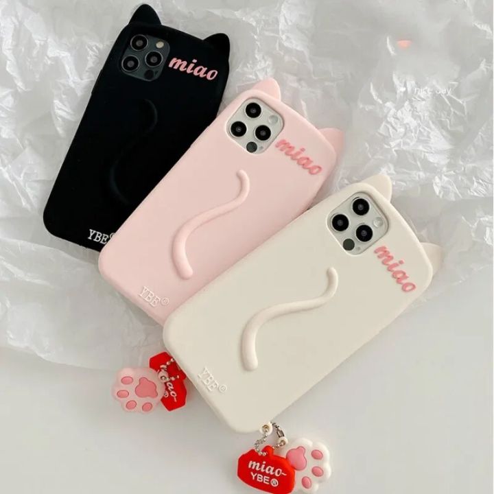 Cartoon Cute Cat Ear Phone Case for iPhone 14 12 13 1115 pro max X XR XS 15plus Matte Soft Silicone Shockproof Case Funny