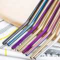Rainbow Color Reusable Metal Straws Set  304 Stainless Steel Drinking Straw Milk Drinkware Party Accessory. 