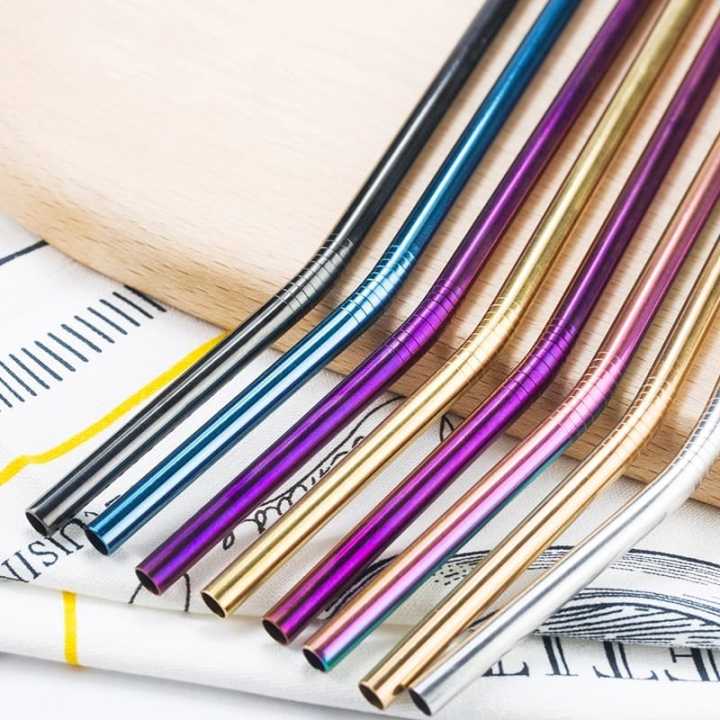 Rainbow Color Reusable Metal Straws Set  304 Stainless Steel Drinking Straw Milk Drinkware Party Accessory