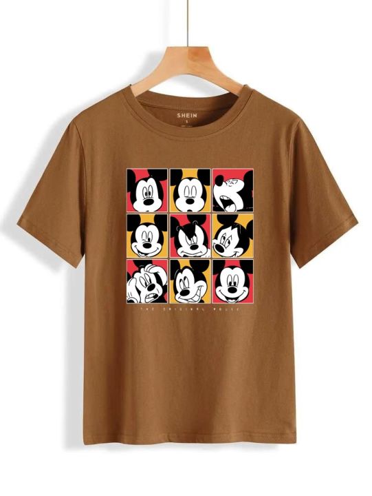 Mickey%20Mouse%20Faces%20Printed%20Cotton%20Half%20Sleeves%20O%20Neck%20T%20Shirt%20For%20Women%20-%20Image%204