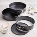 3 Pcs Set Round Shape Cake Pan Mould Teflon Non Stick Baking Can be Used in Microwave Oven Lockable Springform. 