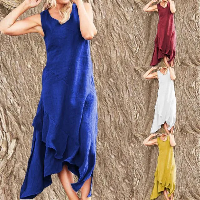 ZANZEA%20Stylish%20Simplicity%20Women%20Sleeveless%20Casual%20Loose%20Long%20Dress%20Holiday%20Beach%20Party%20Maxi%20Dresses%20-%20Image%204