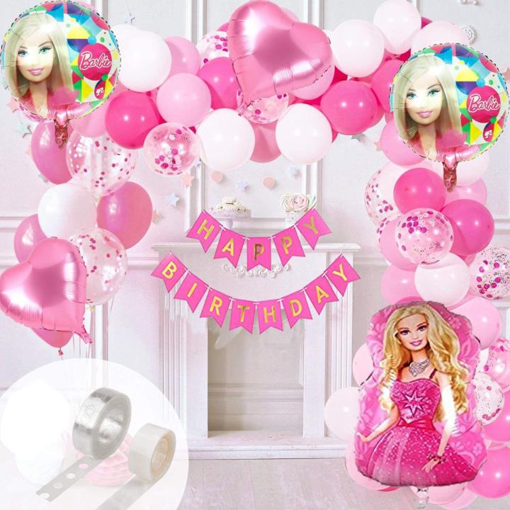 93pcs Barbie theme foil balloon decoration set kit for birthday party decoration Daraz.pk