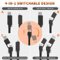 4 In 1 Multi Cable Keychain Fast Charging Pd For Lightning 27w Andriod Type-C 60w Qc 18w Fast Charging Data Cable. 