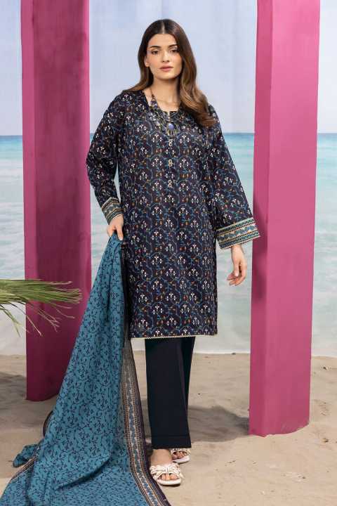 KHAADI 3 piece lawn unstitched suit with voil Dupatta for women |KHAADI COLLECTION| Over-All suit dark  purple and blue color suit