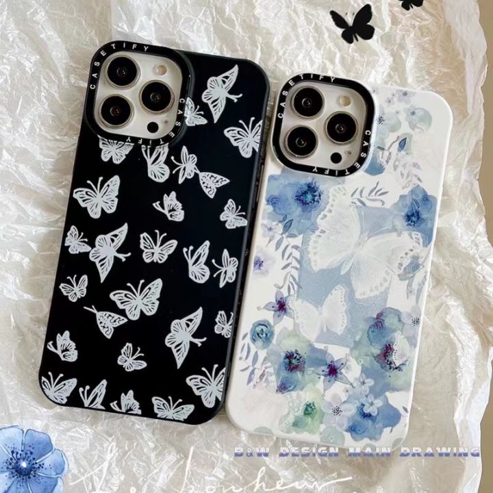 Simple Art Retro Butterfly Casetify Phone Case Compatible for iPhone 13 12 11 Pro Max IX XS MAX XR i7 8 Plus Case Shockproof Protection Bumper Silicone Flannel Soft Cover