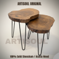 Artisoul Premium Live Edge Natural Wood & Metal Leg Coffee Table with Stackable Side Tables, Elegant Contemporary Design - 1-2-3 Piece Options. 