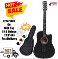 Matte Black Acoustic Guitar With Accessories. 