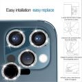 iPhone 11 12 Pro Max Bling Glitter Camera Lens Protector Metal Ring + Tempered Glass. 
