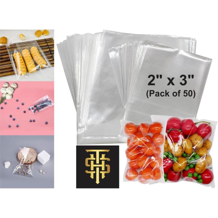Bundle (2 X 3 Inch) Clear Resealable Cellophane/BOPP/Poly Transparent Plastic Bags For Storage Self Adhesive Polythene Peel + Seal Bags For Packing