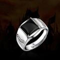 925 sterling silver ring men black zircon adjustable wedding ring fashion jewellery/Perhiasan fesyen cincin zirkon hitam lelaki. 