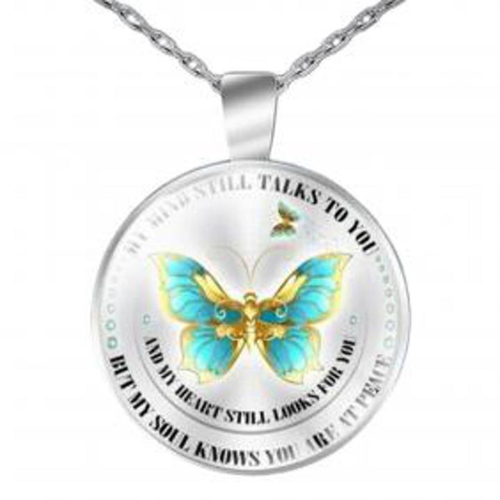 Unisex Necklace My Mind Still Talks To You Time Glass Pendant Jewelry Chain Gift