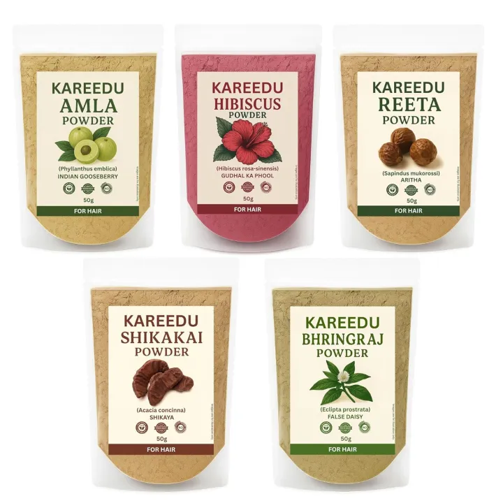 Amla, Reetha, Shikakai, Bhringraj, poudre d'hibiscus et