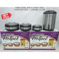 4 Pcs Dynasty Hot Pot Set Stainless Steel Inner Bowl - Glass Lid - Water Cooler 12 Litre. 
