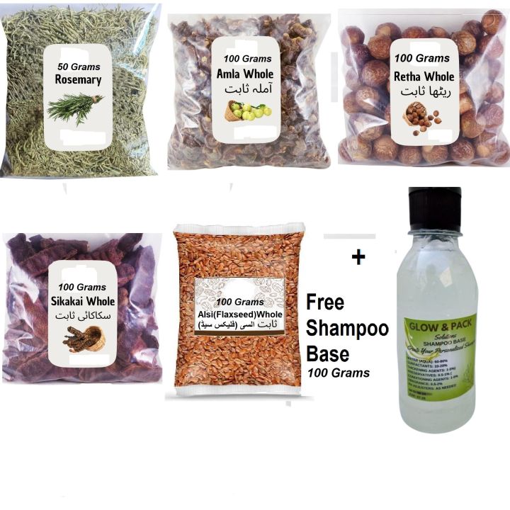 Pack of 06 Amla Reetha Shikakai Rosemary Alsi Whole / Sabit with Free Gift Shampoo Base  gooseberry  Rosemarry Flaxseed