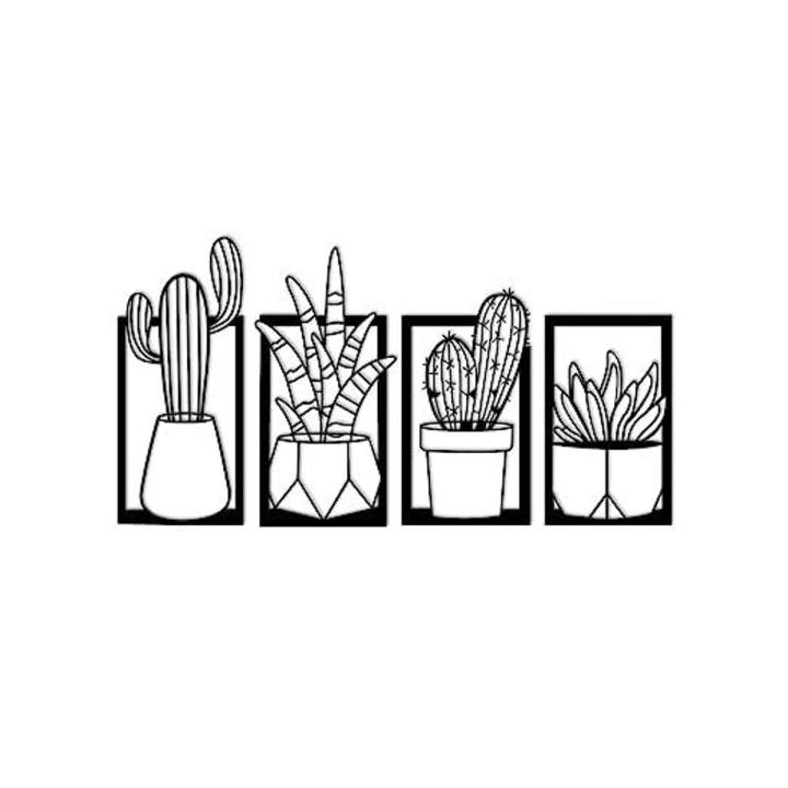Wall Decor Indoor Tree Design Wooden Frame 4 Pcs Set And Goodvibes Cutout - Home, Bedroom, Living Area, Office, Cafe Wall Art , Black four types of plant wooden wall art stunning wooden wall art pack or 4 cactus plant woooden wall art