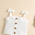 2PCS Toddler Girls Summer Clothes, Bow Strap Ribbed Knit Tank Tops + Belted Skirt Set. 