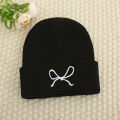 Y2K Bow Embroidered Beanie Cap Women Autumn Winter Warm Knitted Hat Korean Solid Color Female Girls Skullcap Bonnet. 