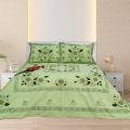 Fresh Green Cotton Embroidered Bed Sheet Set. 