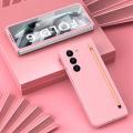 [Touch Pen & Glass Front Film] for Samsung Z Fold 6/5/4/3 Case | S Pen Slot | Ultra Thin Hard PC Cover for Galaxy Z Fold6 Fold5 Fold4 Fold3 | PINK. 