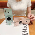 For Huawei Y7 Prime 2019 / Y7 2019 Back Cover with Cartoon Astronaut Folding Stand Luxury 6D Plating Frame Shiny Cases Soft Silicone Square Protective Mobile Phone Case. 