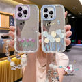 Art Tag Romantic Gradient Flowers Cover Compatible For IPhone 7Plus 14 15 12 11 13 Pro Max XR 8 7 15 Plus X XS Max SE 2020 Fashion Cartoon Tulip Luxury Make Up Mirror Bracelet Case.