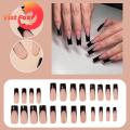 Stylish False Nails Stylish Durable French Nail Set 24pcs Rectangular Water Pipe Design Fake Nails for A Trendy Look. 