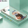 Jizetin (Free Lanyard) for Infinix Smart 5 Back Cover Girl In Hat Luxury 6D Plating Case Side Pattern Soft Silicone Square Phone Cases. 